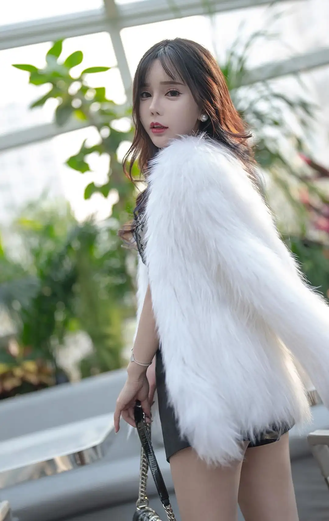 Ai Xiaoqing aesthetic boudoir photography white bodysuit with white thigh high stockings soft morning light morning look