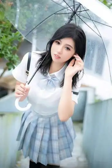 金小依 (5) 金小依 蓝白JK校服雨伞 甜妹私房 老猫2026作品